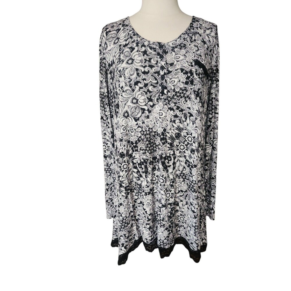 Soma Relaxed Fit Soft Floral Lounge Pajama Top Womens Large Black Long Comfort